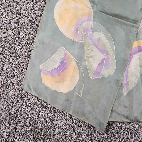 Vintage Womens Signed Silk Scarf Sage Green Delicate Floral Print - Picture 2 of 5